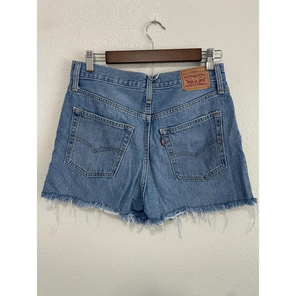 Levi's '94 Baggy Denim Shorts Womens 28 Blue Distressed Raw Hem High Rise